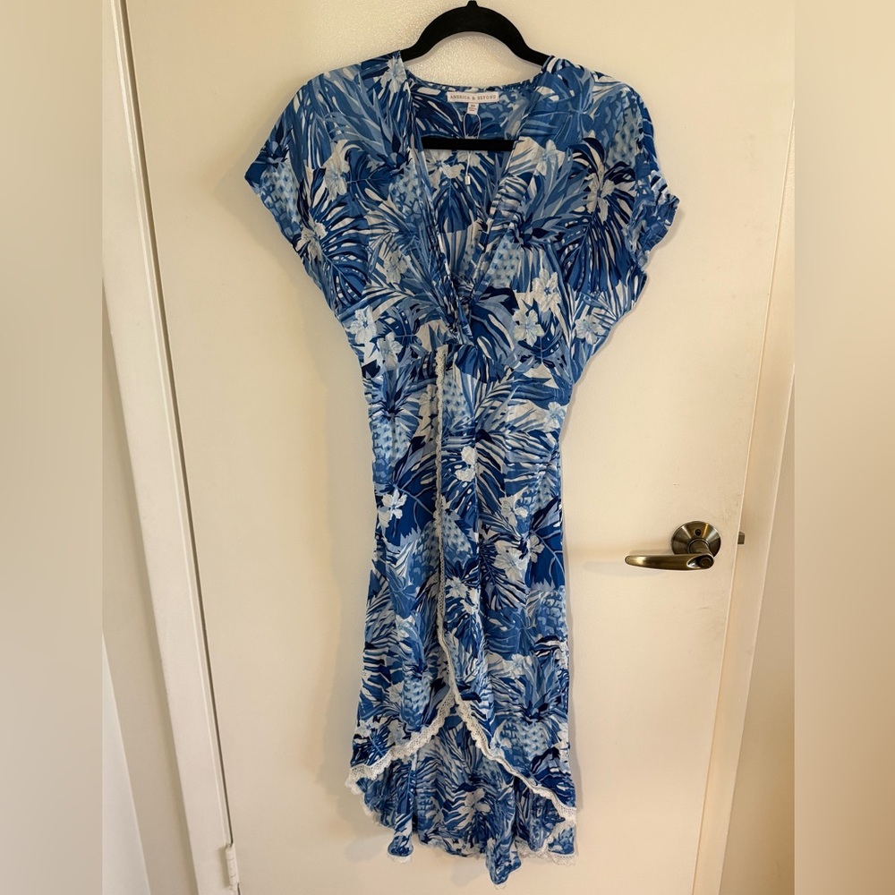 America & Beyond Blue Tropical Maxi Cover-Up